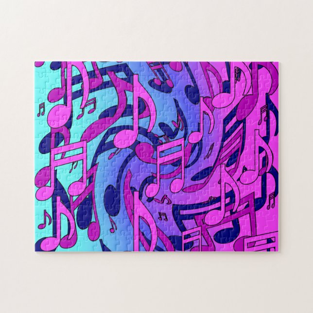 Beautiful Music Pink Purple Blue Musical Pattern Jigsaw Puzzle (Horizontal)