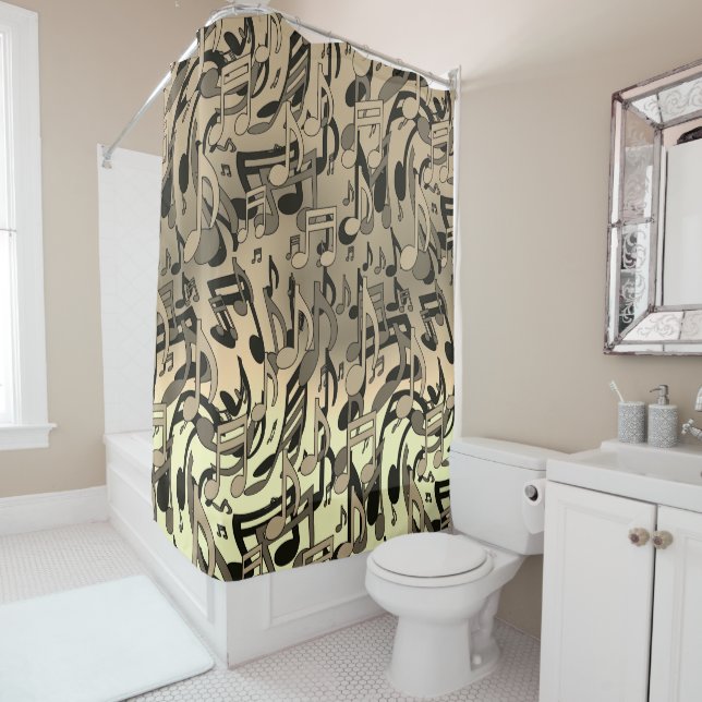 Beautiful Music Sepia Lively Musical Notes Shower Curtain (In Situ)