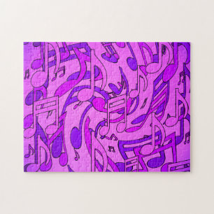 Beautiful Music Upbeat Musical Notes Purple Pink Jigsaw Puzzle
