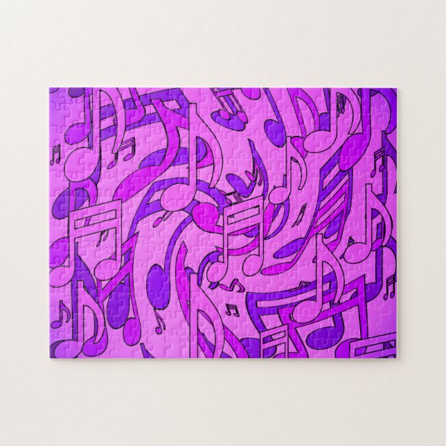 Beautiful Music Upbeat Musical Notes Purple Pink Jigsaw Puzzle (Horizontal)