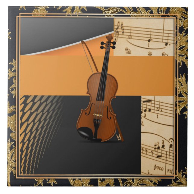 Beautiful musical abstract violin ceramic tile (Front)
