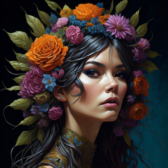 Beautiful mysterious black haired flower woman tissue paper (Creator Uploaded)