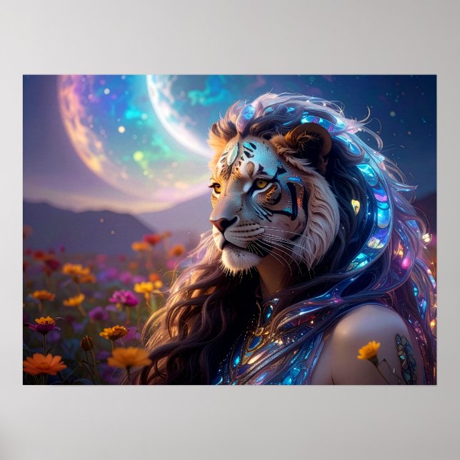 Beautiful Mythic Tiger Goddess with Saturn Rising Poster (Front)