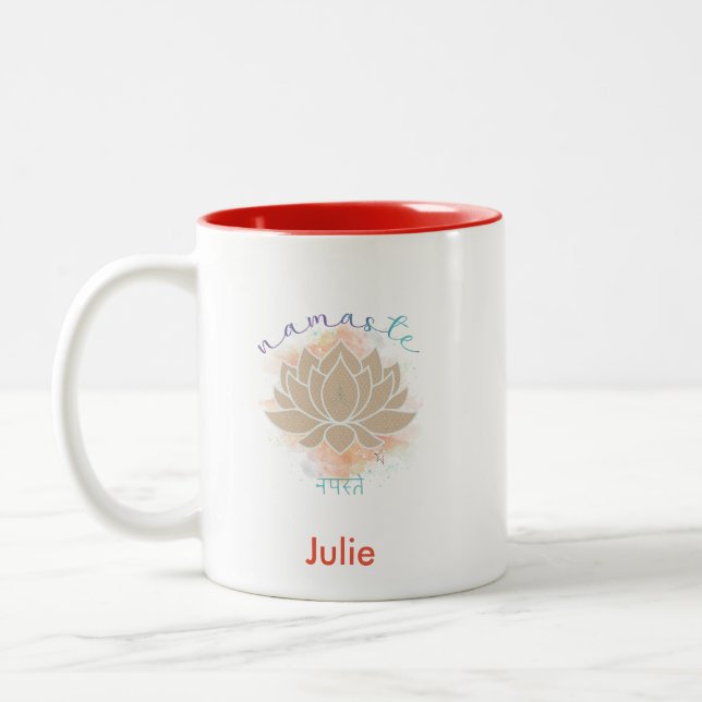 Beautiful namaste word  and Lotus Design      Two-Tone Coffee Mug (Left)