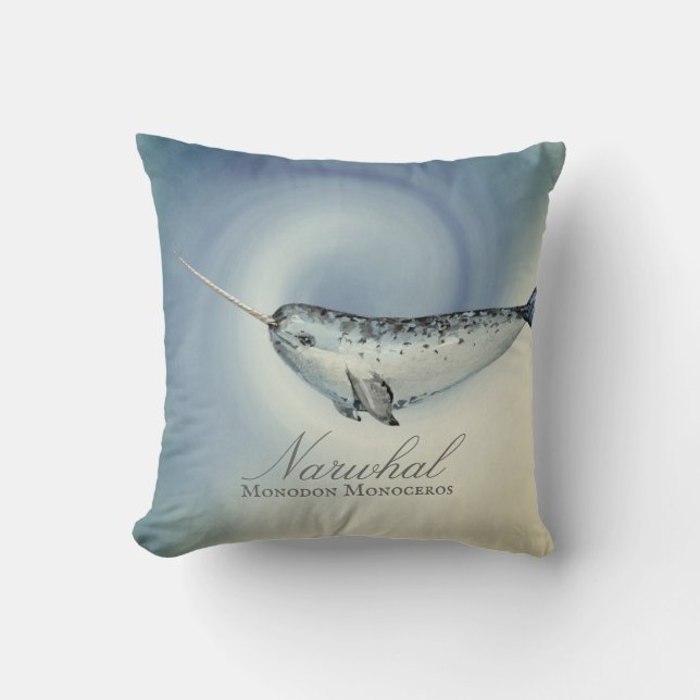 Beautiful Narwhal Whale, Monodon Monoceros Cushion (Front)