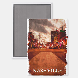 Beautiful Nashville Tennessee Watercolor City View Magnet