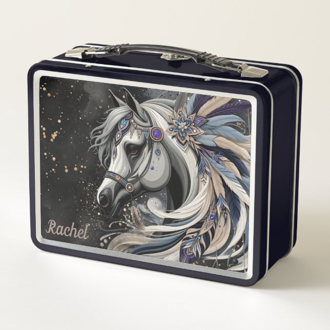 Beautiful Native American Horse Metal Lunch Box (Back)