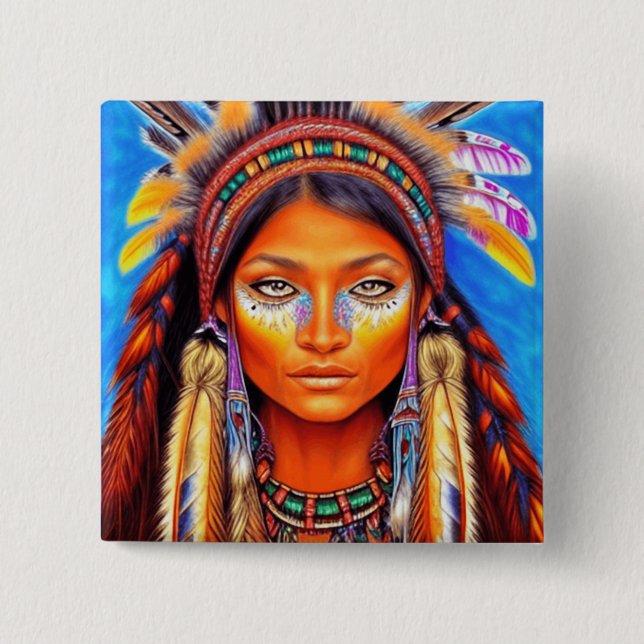 Beautiful Native American Woman   15 Cm Square Badge (Front)