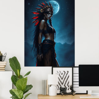 Beautiful Native American Woman Celestial Fullmoon Poster