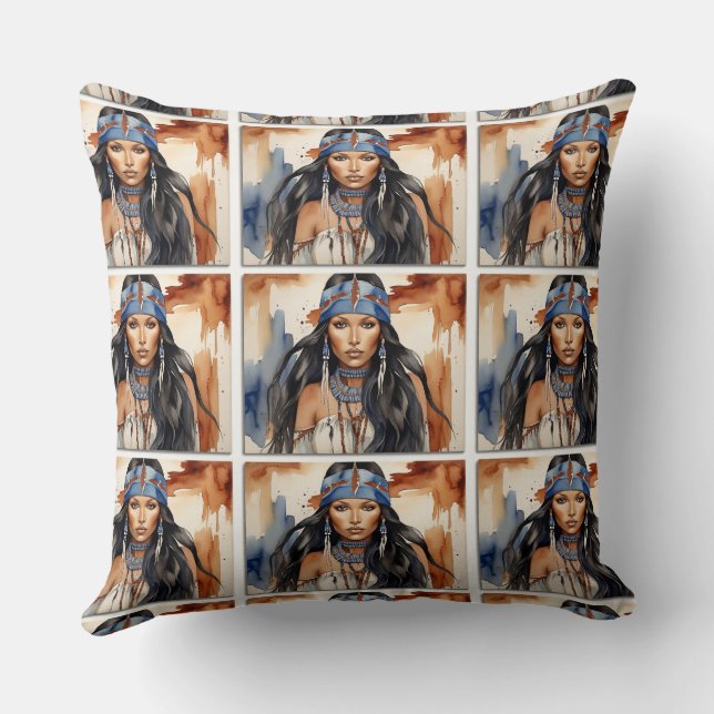 Beautiful Native American Woman Cushion (Back)