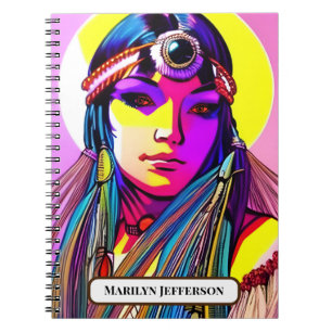 Beautiful Native American Woman. Editable name. Notebook