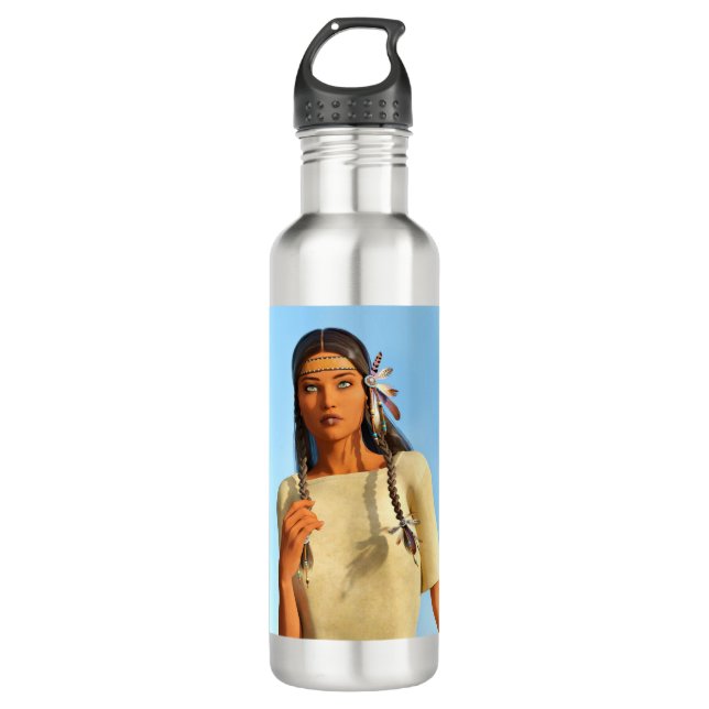 Beautiful Native American Woman Indigenous Outfit 710 Ml Water Bottle (Front)
