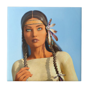 Beautiful Native American Woman Indigenous Outfit Ceramic Tile