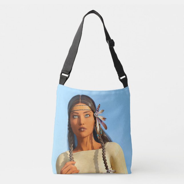 Beautiful Native American Woman Indigenous Outfit Crossbody Bag (Front)