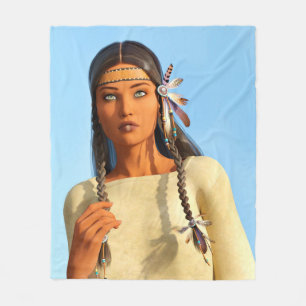 Beautiful Native American Woman Indigenous Outfit Fleece Blanket