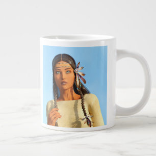Beautiful Native American Woman Indigenous Outfit Large Coffee Mug