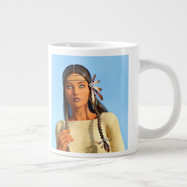 Beautiful Native American Woman Indigenous Outfit Large Coffee Mug (Right)
