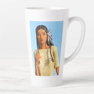 Beautiful Native American Woman Indigenous Outfit Latte Mug