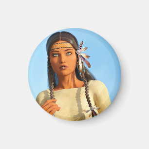 Beautiful Native American Woman Indigenous Outfit Magnet