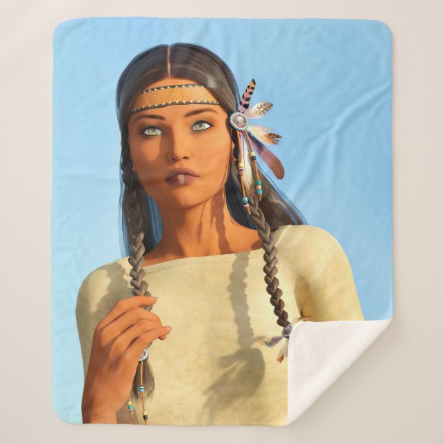Beautiful Native American Woman Indigenous Outfit Sherpa Blanket (Front)