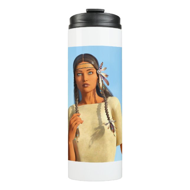 Beautiful Native American Woman Indigenous Outfit Thermal Tumbler (Front)