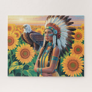Beautiful Native American Woman With Eagle Jigsaw Puzzle