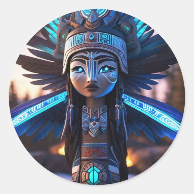 Beautiful Native Girl  Classic Round Sticker (Front)