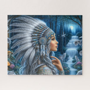 Beautiful Native Woman Wearing Headdress In Forest Jigsaw Puzzle