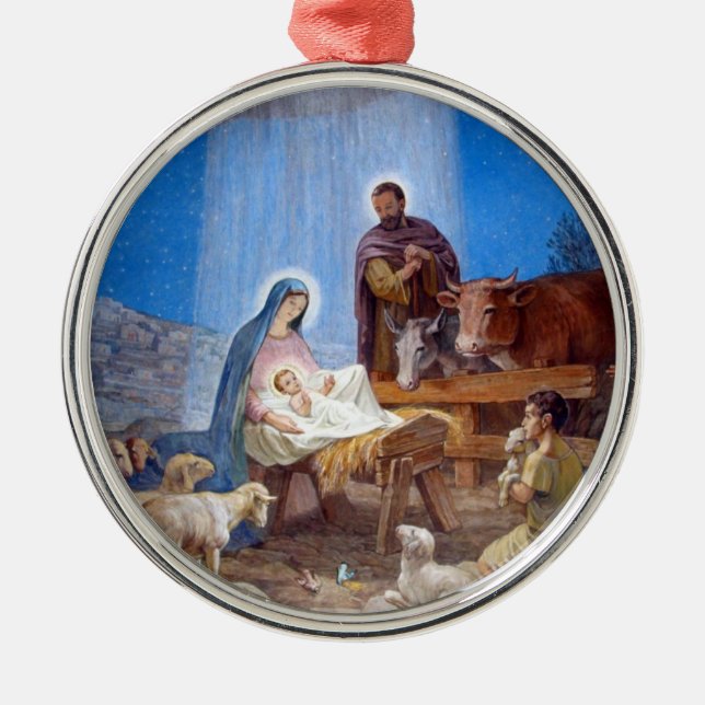 Beautiful Nativity Scene Metal Tree Decoration (Front)