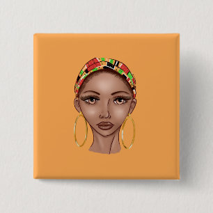 BEAUTIFUL NATURAL BLACK GIRL 15 CM SQUARE BADGE