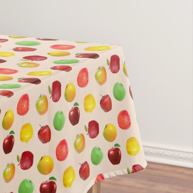 Beautiful Natural Colourful Apples on Light Beige Tablecloth (In Situ)