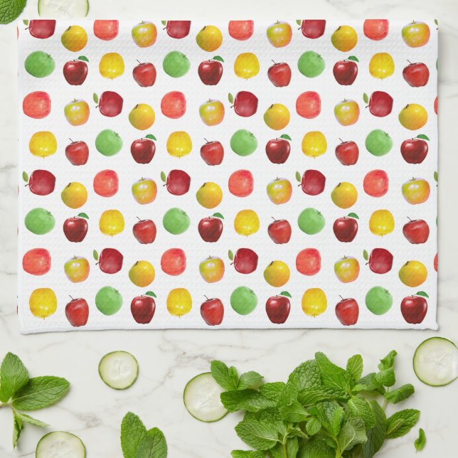 Beautiful Natural Colourful Apples on White Tea Towel (Folded)