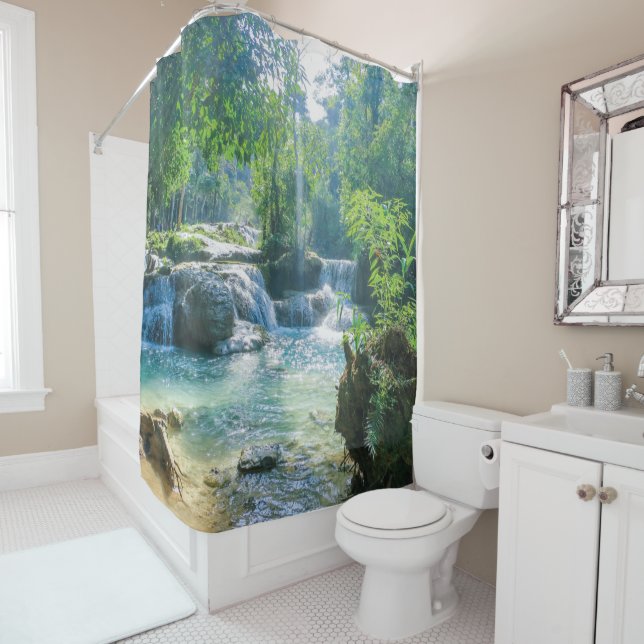 Beautiful Natural Small Forest Waterfall (front) Shower Curtain (In Situ)