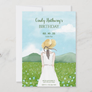 Beautiful nature landscape spring girl birthday invitation