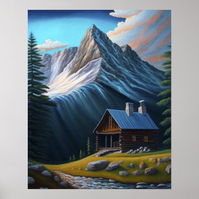 Beautiful Nature Mountains Acrylic Painting Poster (Front)