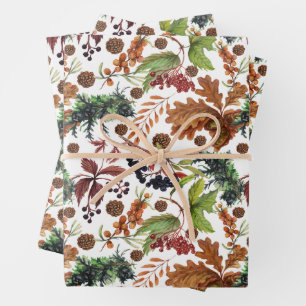 Beautiful Nature Pattern - Wild Berries and Leaves Wrapping Paper Sheet