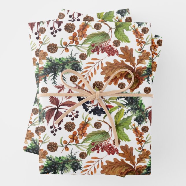 Beautiful Nature Pattern - Wild Berries and Leaves Wrapping Paper Sheet (In situ)
