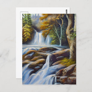 Beautiful Nature Waterfall Stream Oil Painting Postcard