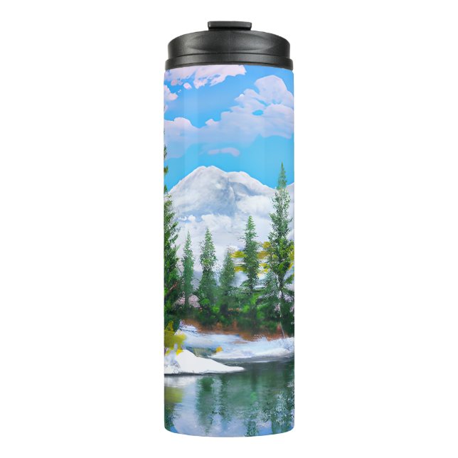 Beautiful Nature Winter Pine Trees Snowy Mountain Thermal Tumbler (Front)
