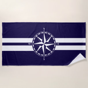 Beautiful Nautical Compass Blue Nautical Theme Beach Towel