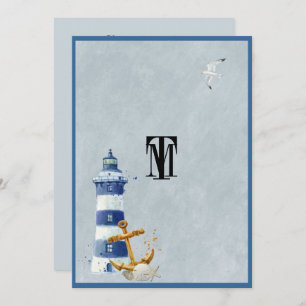 Beautiful Nautical, Lighthouse, Anchor, Custom Invitation