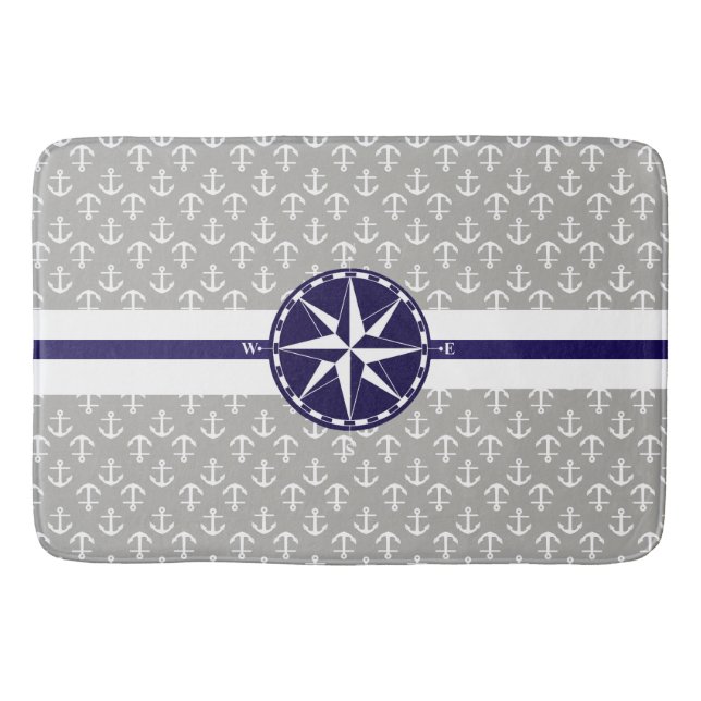 Beautiful Nautical Theme Anchor Pattern Bath Mat (Front)