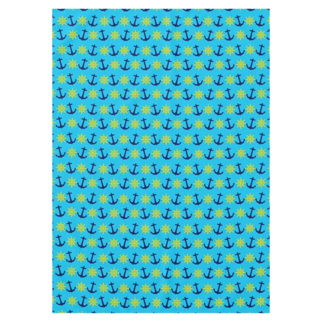 Beautiful Nautical Theme of Anchor and Wheel Tablecloth (Front)