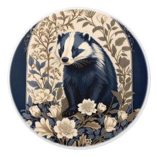Beautiful Navy and Cream Vintage Badger Ceramic Knob