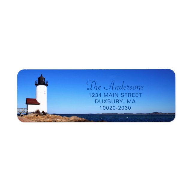 Beautiful Navy Annisquam Lighthouse Return Address Label (Front)
