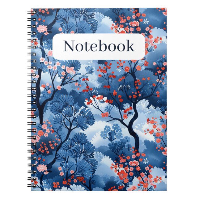 Beautiful Navy Blue Cherry Blossom Print Notebook (Front)