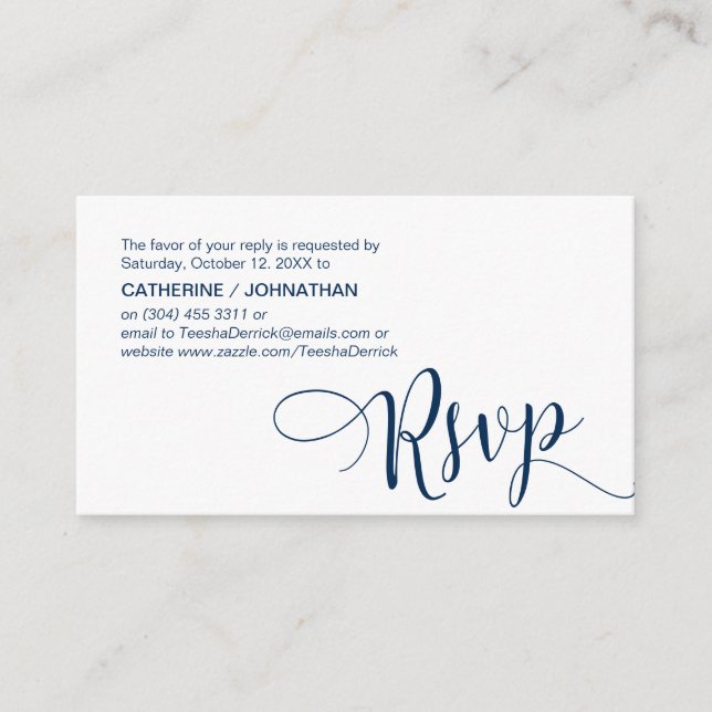 Beautiful Navy Blue Script,, RSVP respond Enclosure Card (Front)