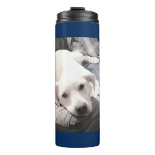 Beautiful Navy Blue Sweet White Dog With Dad Thermal Tumbler