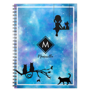 Beautiful Navy Blue Watercolor Galaxy Girl Diary Notebook