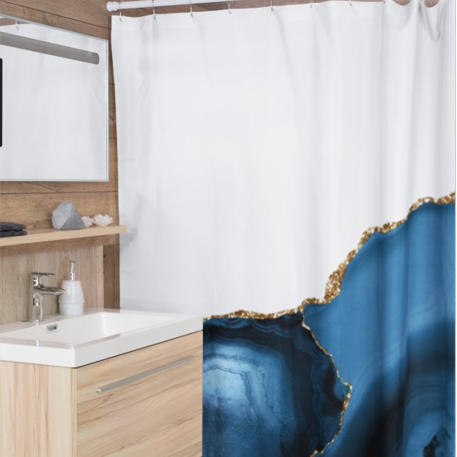 Beautiful Navy Blue with Metallic Gold Agate Shower Curtain (Creator Uploaded)